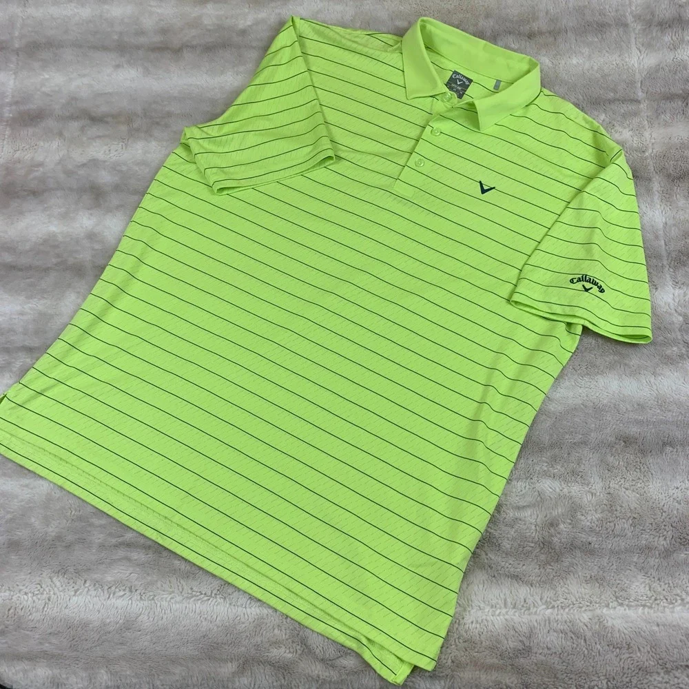 Callaway Opti-Dri Golf Polo Shirt Mens XL Neon Lime Green Black Striped SU26626 - Picture 2 of 8
